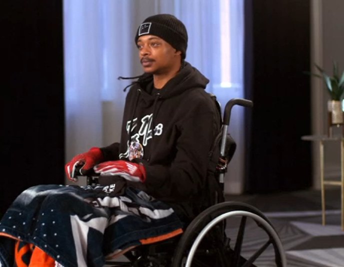 Jacob Blake giving interview in wheel chair