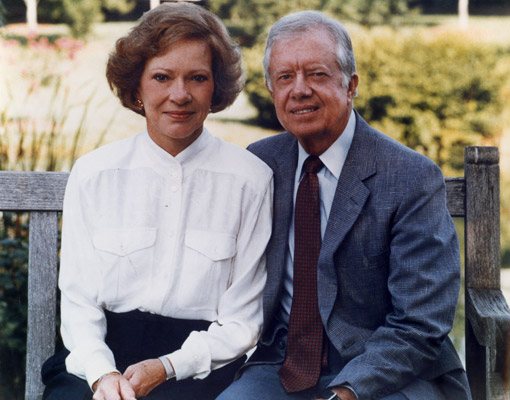 Jimmy Carter smiling with his wife, Rosalynn